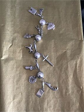 Sterling Silver Religious & Symbol Charm Bracelet - Vintage